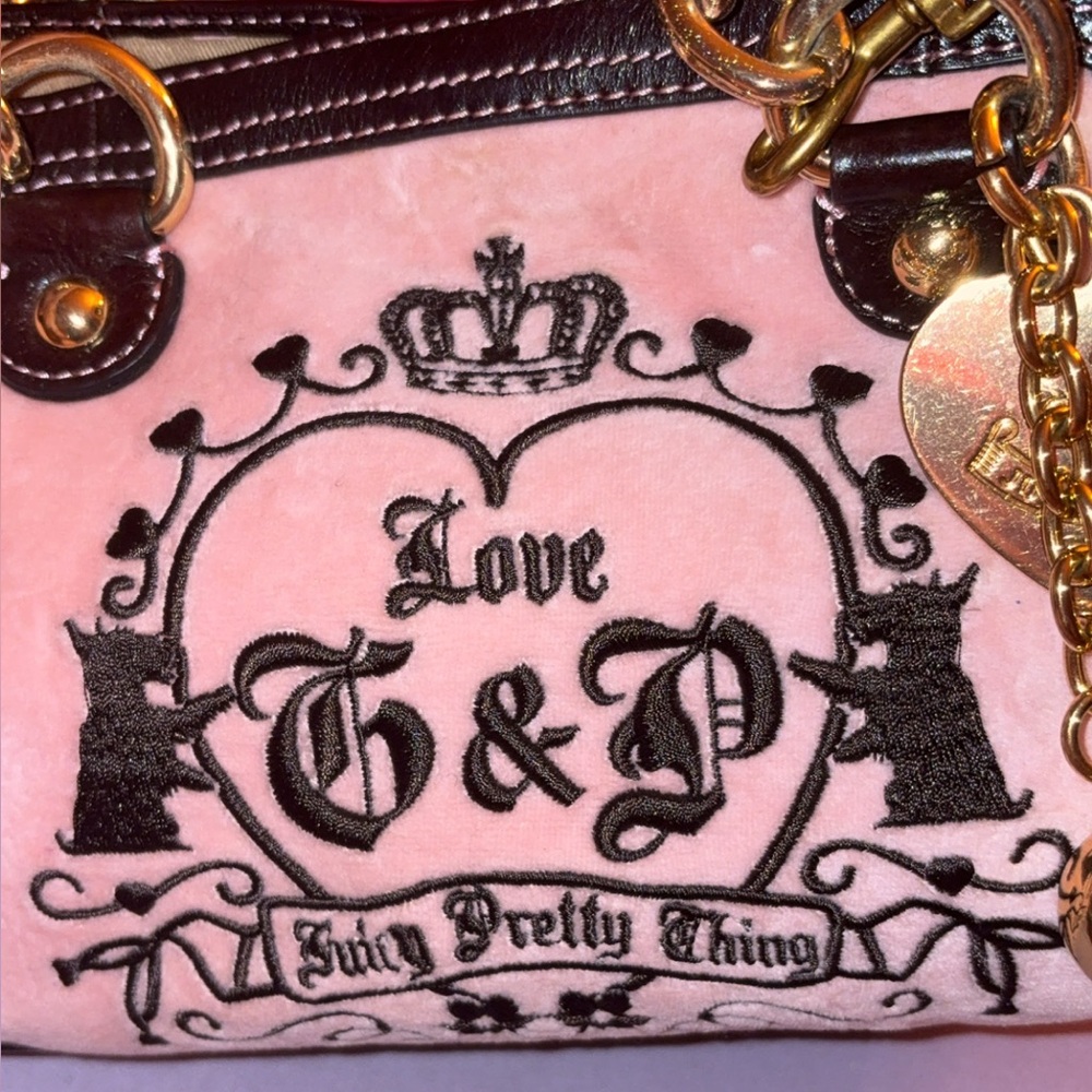 Juicy Couture Pink and Brown Shoulder Bag with Gold Charms